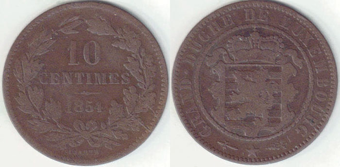 1854 Luxembourg 10 Centimes A005633